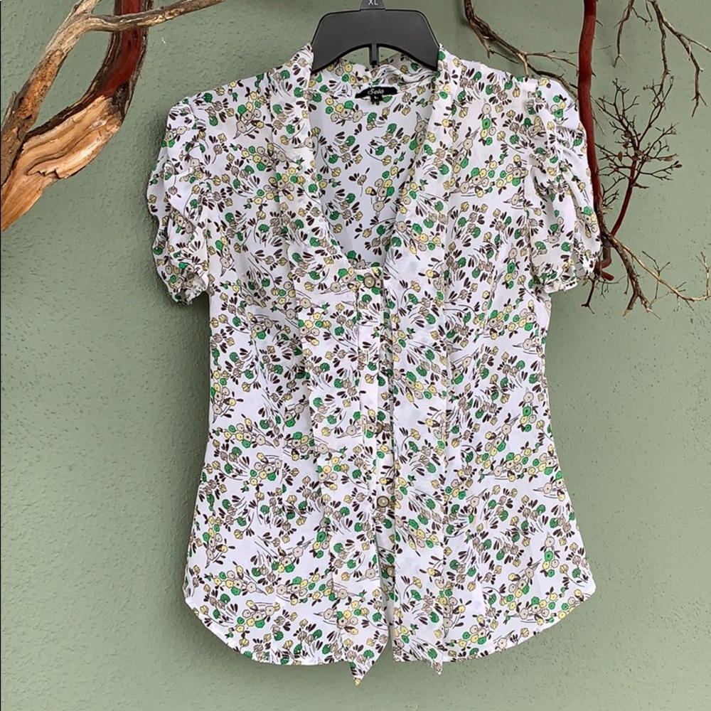 Sele Button Up Shirt With Tie & Ruching Detail -L